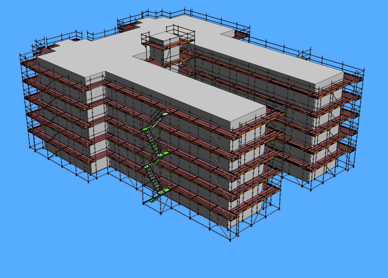 Allround façade scaffold design - 3D rendering