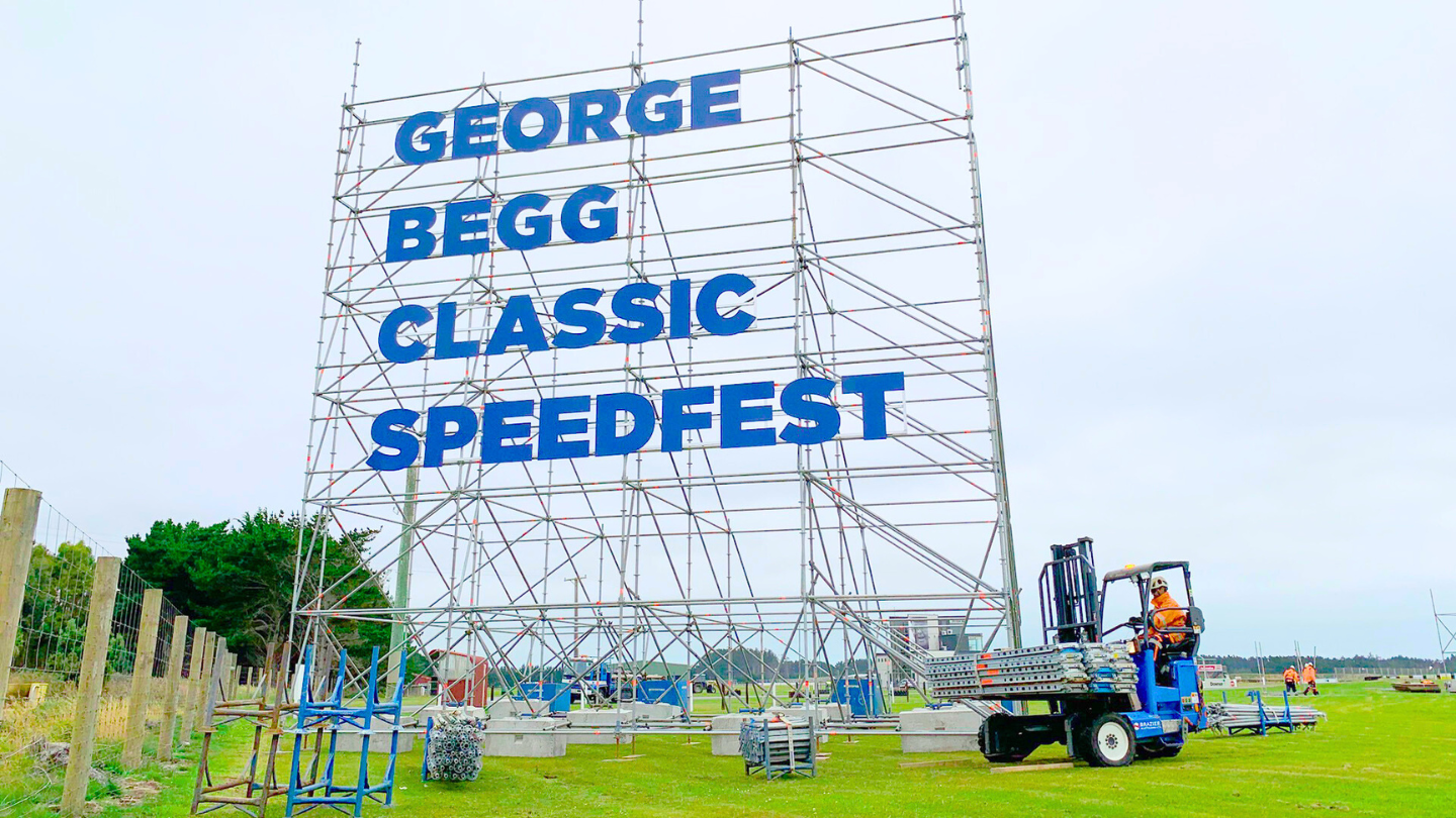 12m scaffold billboard for George Begg Festival by Brazier Scaffolding