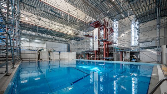 Auckland West Wave swimming pool lighting scaffold