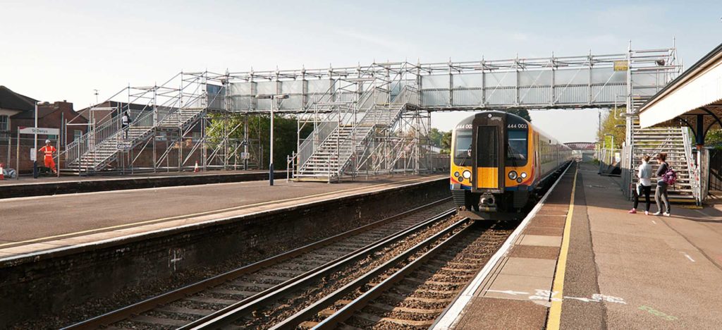 Public access pedestrian footbridge over railway lines – using Layher Allround Bridging System