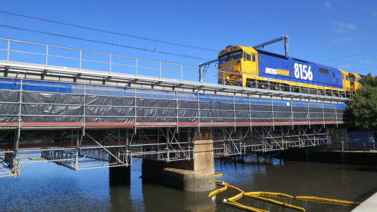 scaffold built for railway bridge maintenance